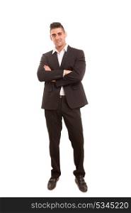 Handsome young business man posing isolated over white background