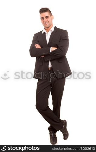 Handsome young business man posing isolated over white background