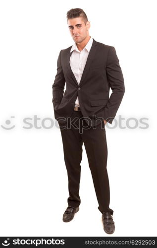 Handsome young business man posing isolated over white background