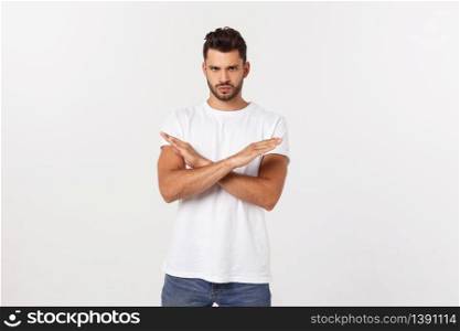 Handsome young business man standing praying, isolated over white background. Concept of idea, ask question, think up, choose, decide,. Handsome young business man standing praying, isolated over white background. Concept of idea, ask question, think up, choose, decide