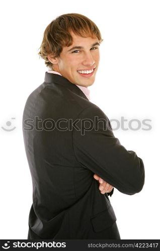 Handsome young businessman isolated on white.