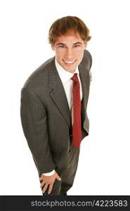 Handsome young businessman ready to take on the world. Isolated on white.