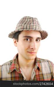 handsome young farmer from the countryside with checked hat (over white background)