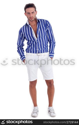 Handsome young guy in casual wear over white background