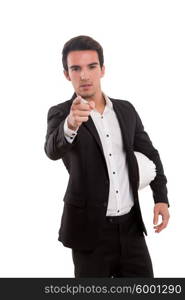 Handsome young man pointing at you, isolated over white background