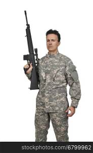 Handsome young man soldier with a rifle