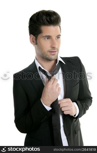 Handsome young man suit casual tie suit isolated on white