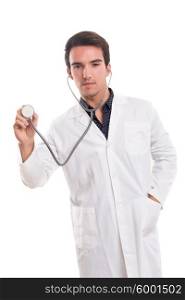 Handsome young medic posing isolated over a white background