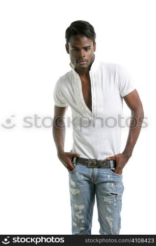 Handsomen black fashion african young man with wite shirt at studio