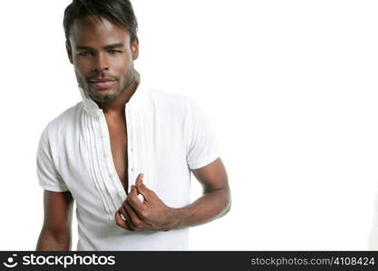 Handsomen black fashion african young man with wite shirt at studio