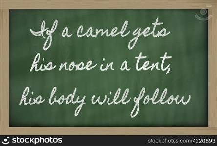 handwriting blackboard writings - If a camel gets his nose in a tent, his body will follow