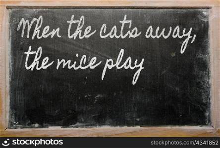 handwriting blackboard writings - When the cat&rsquo;s away, the mice play