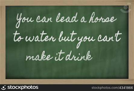 handwriting blackboard writings - You can lead a horse to water but you can&rsquo;t make it drink