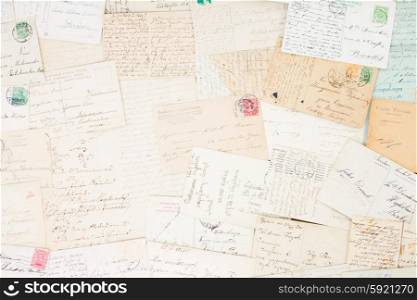 Handwritten letter. Set of handwritten antique letters vintage background
