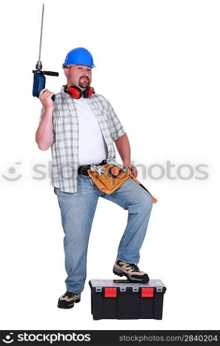 Handyman showing off all of his tools