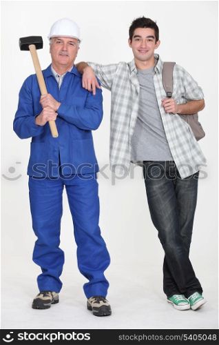 Handyman stood with teenage son
