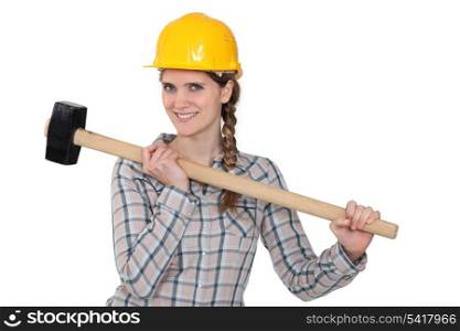 Handywoman holding hammer