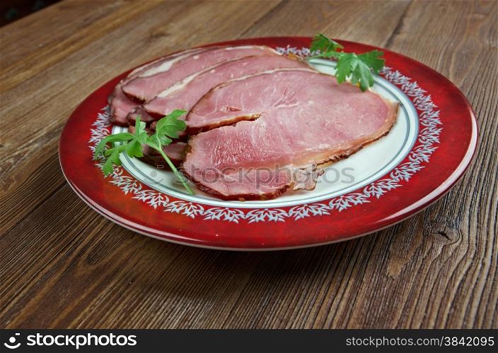 Hangikjot - hung meat. traditional festive food in Iceland, served at Christmas.
