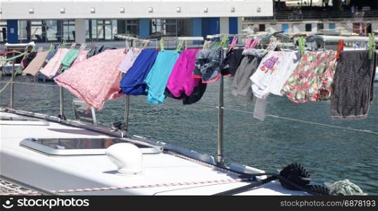 hanging clothes on the boat