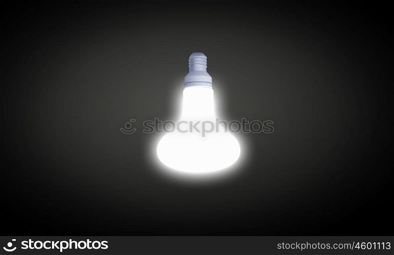 Hanging light bulb. Glowing light bulb on dark background hanging from above
