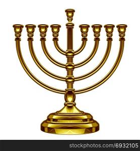 Hanukkah menorah seasonal traditional faith symbol isolated on a white background as a 3D illustration.