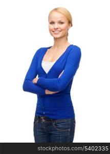 hapiness and people concept - smiling young woman in casual clothes