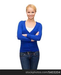 hapiness and people concept - smiling young woman in casual clothes