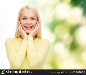 happiness and people concept - happy young woman