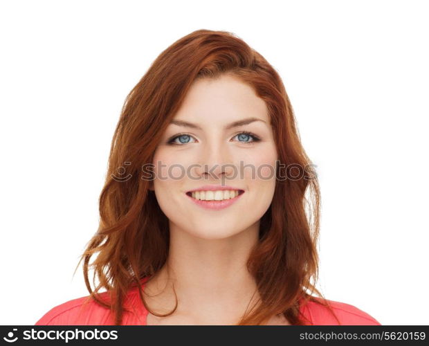 happiness and people concept - smiling teenage girl in casual clothes