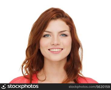 happiness and people concept - smiling teenage girl in casual clothes