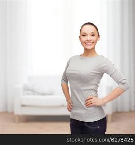 happiness people concept - smiling asian woman over white background