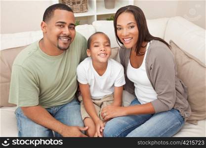 Happy African American Mother Father and Son Family