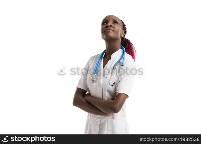 Happy African American trusted Doctor Woman isolated on white background