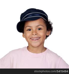 Happy african child with a cap isolated on white background