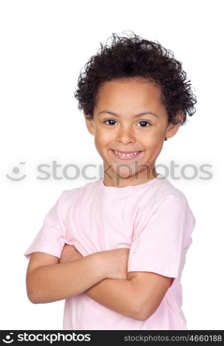 Happy african child with arms crossed isolated on white background
