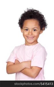 Happy african child with arms crossed isolated on white background