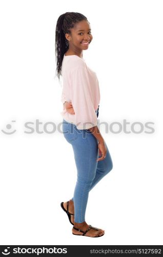 Happy african girl full length isolated on white background