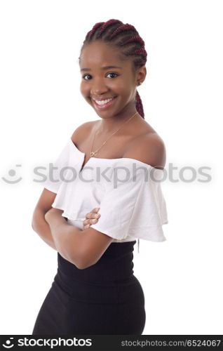 Happy african girl isolated on white background. happy girl