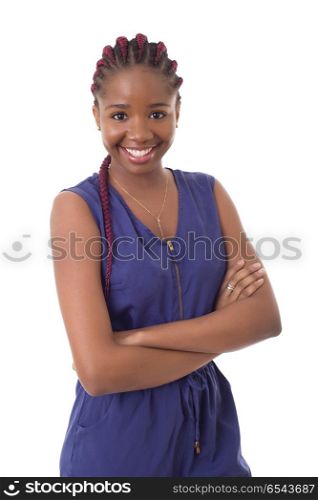 Happy african girl isolated on white background. happy girl