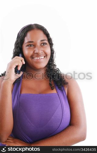 happy african woman speaking at her telephone (isolated on white)