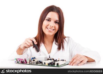 Happy and successful young computer technician