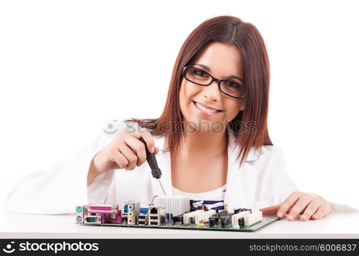 Happy and successful young computer technician