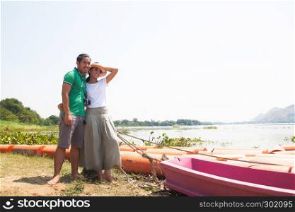Happy asian couple travel concept. Lifestyle or happiness lovers