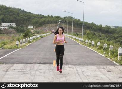 Happy asian women running outdoor,Sport girl