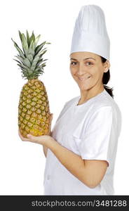 happy attractive cook woman a over white background