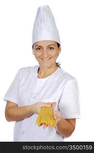 happy attractive cook woman a over white background