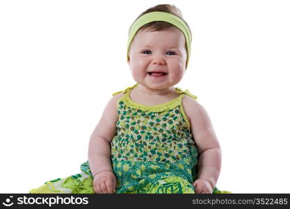 Happy baby girl smiling isolated over white