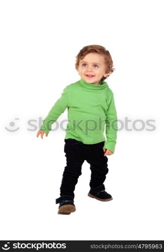 Happy baby standing isolated on a white background