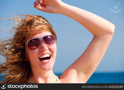 happy beautiful woman on the sea