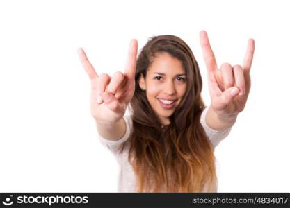 Happy beautiful young casual woman, isolated over white
